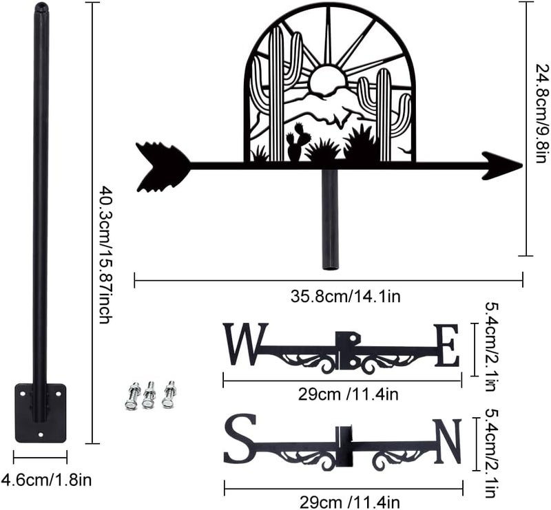 SUPERDANT Western Scene Weather Vane Sun Cactus Wind Vanes for Yard Metal Weathervane Roof Mount for Gardens Outside Black Weathervanes Farmhouse Farm Barn Sheds Patio Decorations - Image 2